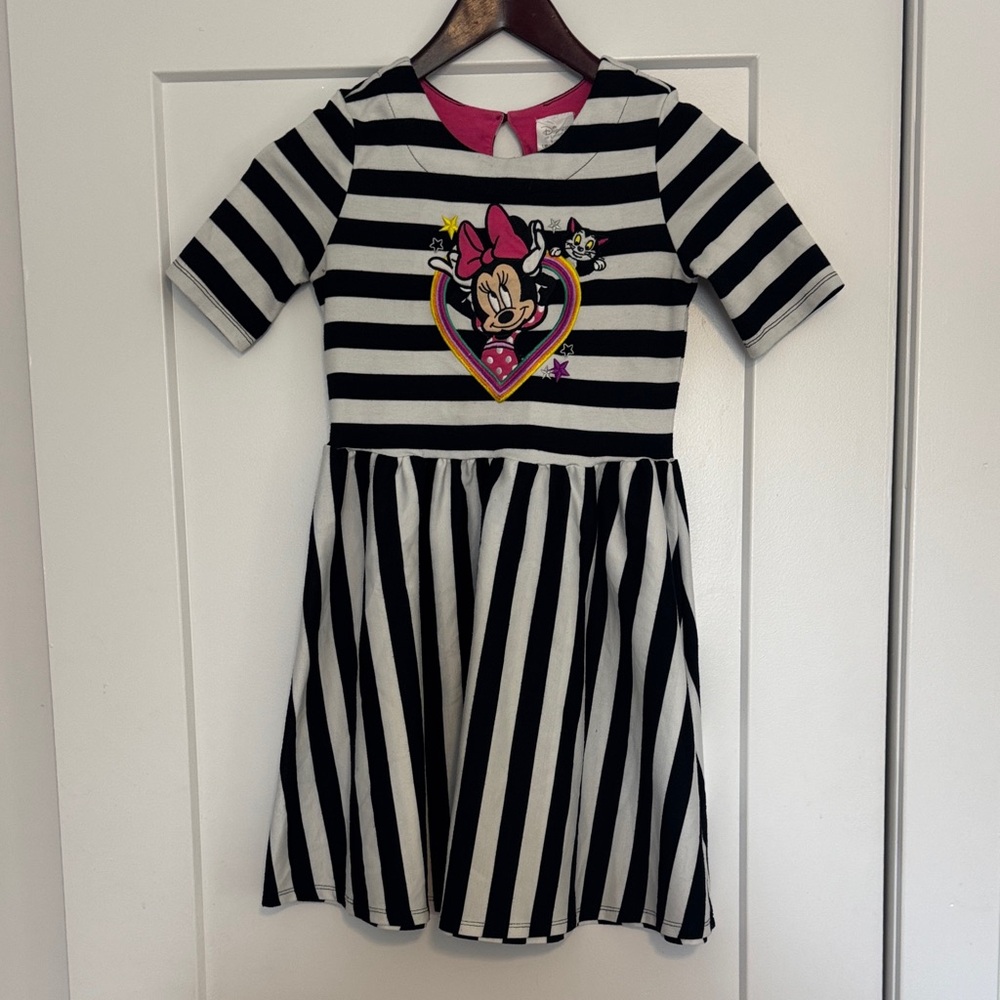 Disney Black and White Striped Dress with Character Design, Minnie Mouse